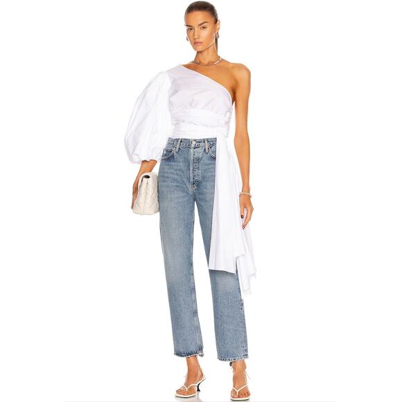 Fe Noel NWT White One Shoulder Wrap Top Size XS Cloud Asymmetrical Blouse - Picture 1 of 13